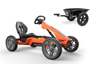 AKTION BERG Pedal-Gokart Rally NRG Orange + Anhänger Trailer L -50%