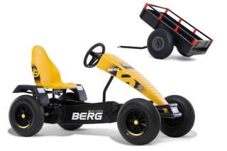 AKTION BERG Pedal-Gokart B.Super Yellow + Anhänger Trailer XL
