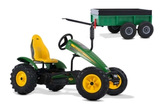 AKTION BERG Pedal-Gokart John Deere + Anhänger Tandem Trailer XL