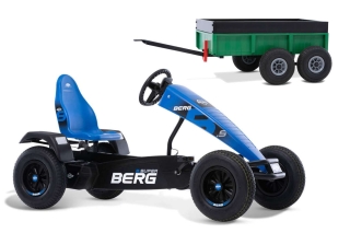 AKTION BERG Pedal-Gokart B.Super Blue + Anhänger Tandem Trailer XL