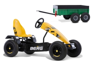 AKTION BERG Pedal-Gokart B.Super Yellow + Anhänger Tandem Trailer XL