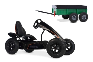 AKTION BERG Pedal-Gokart Black Edition + Anhänger Tandem Trailer XL