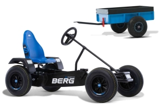 AKTION BERG Pedal-Gokart B.Rapid Blue + Anhänger Steel Trailer
