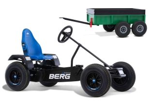 AKTION BERG Pedal-Gokart B.Rapid Blue + Anhänger Tandem Trailer XL