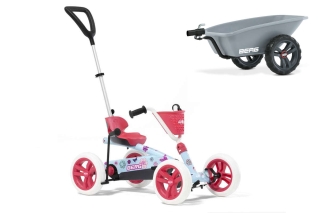 AKTION BERG Pedal-Gokart Buzzy Bloom 2-in-1 mit Schubstange + Anhänger Trailer S -50%